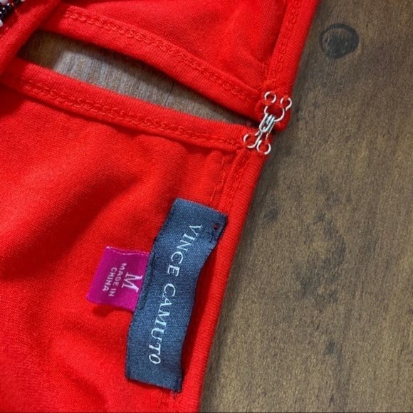 4/$25 Vince Camuto Red High-low Beaded Trim Sleeveless Top Tank Size Small - Picture 8 of 9